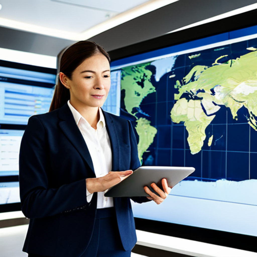 Global Logistics & Proactive Planning**
A highly focused professional overseas training coordinator, fully clothed in a modest business suit, stands confidently in a modern, brightly lit global operations center. Large digital screens in the background display intricate world maps with connecting lines, alongside detailed travel itineraries and compliance checklists, emphasizing global reach. She holds a tablet, thoughtfully reviewing international regulations, conveying meticulous planning and proactive management. The scene is well-lit, professional photography, with natural body proportions, perfect anatomy, well-formed hands, and proper finger count. This image is safe for work, appropriate content, fully clothed, and family-friendly.

**