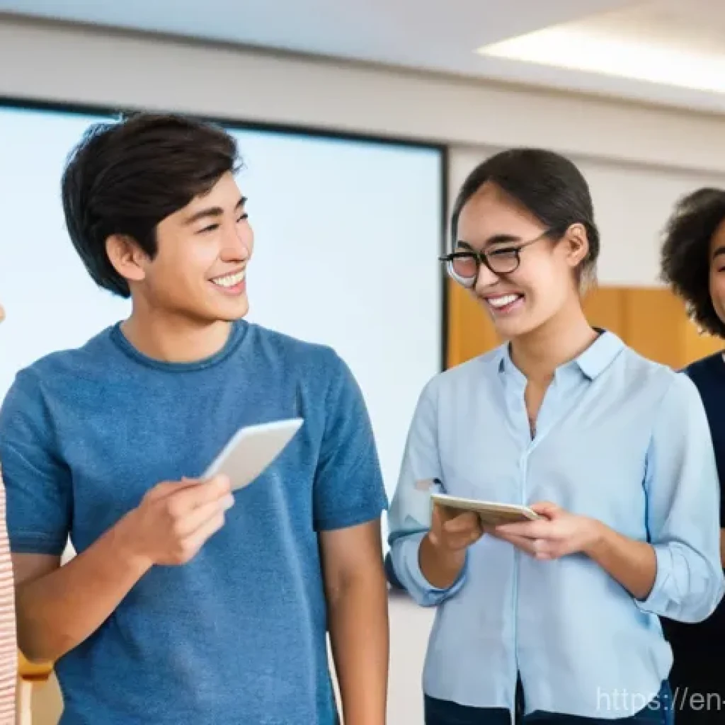 해외연수코디네이터 중점과목 - **Prompt:** A diverse group of international students, aged 19-24, gathered in a bright, modern univ...