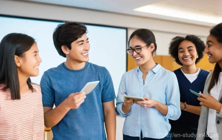 해외연수코디네이터 중점과목 - **Prompt:** A diverse group of international students, aged 19-24, gathered in a bright, modern univ...