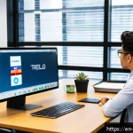해외연수코디네이터 취업 성공 사례 - A professional international study abroad coordinator in a modern office setting, engaged in a video...